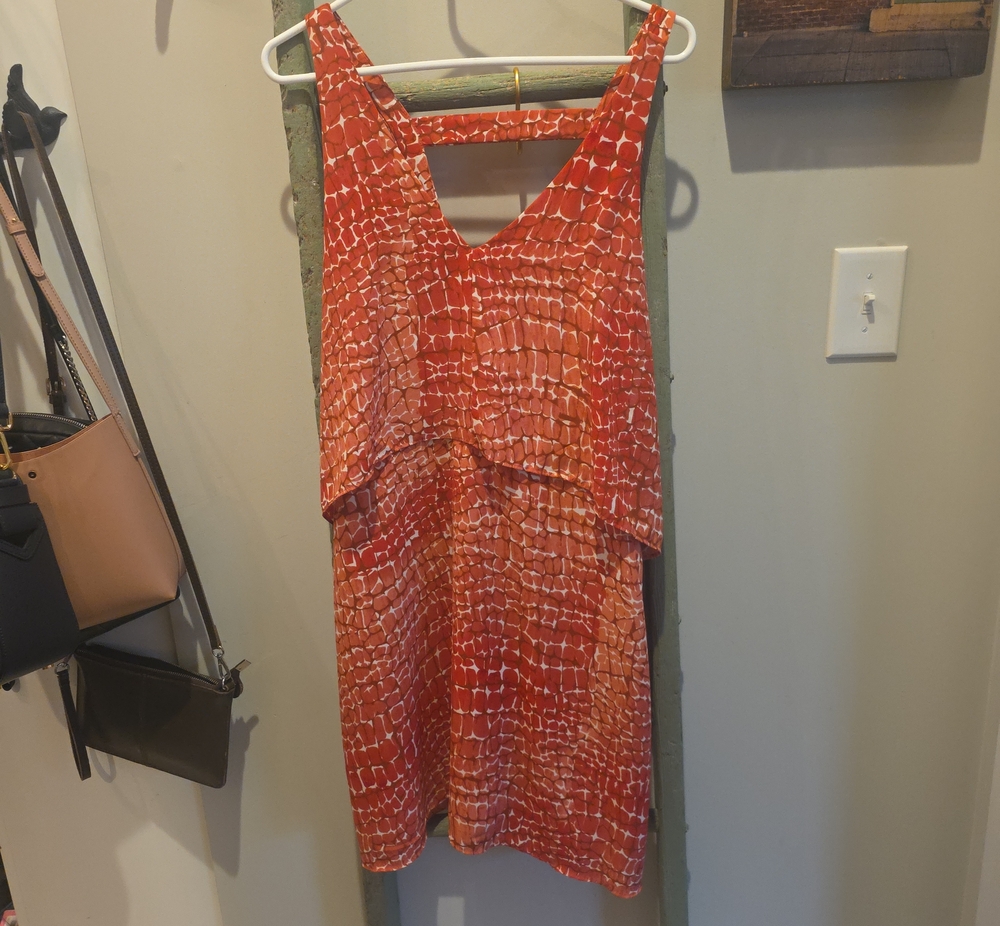 White House Black Market Red Sleeveless Tiered Shift Dress